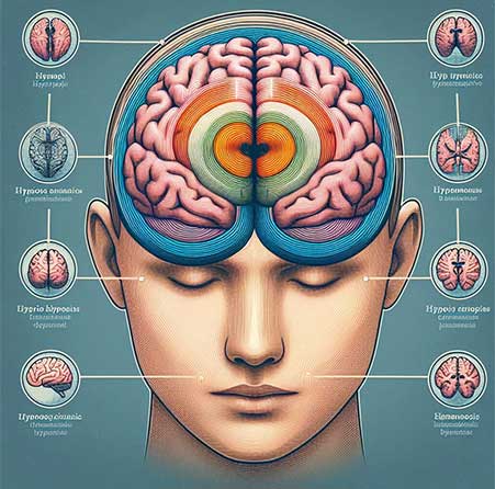 Imagen del Esquema de las partes del cerebro que se activan en hipnosis.